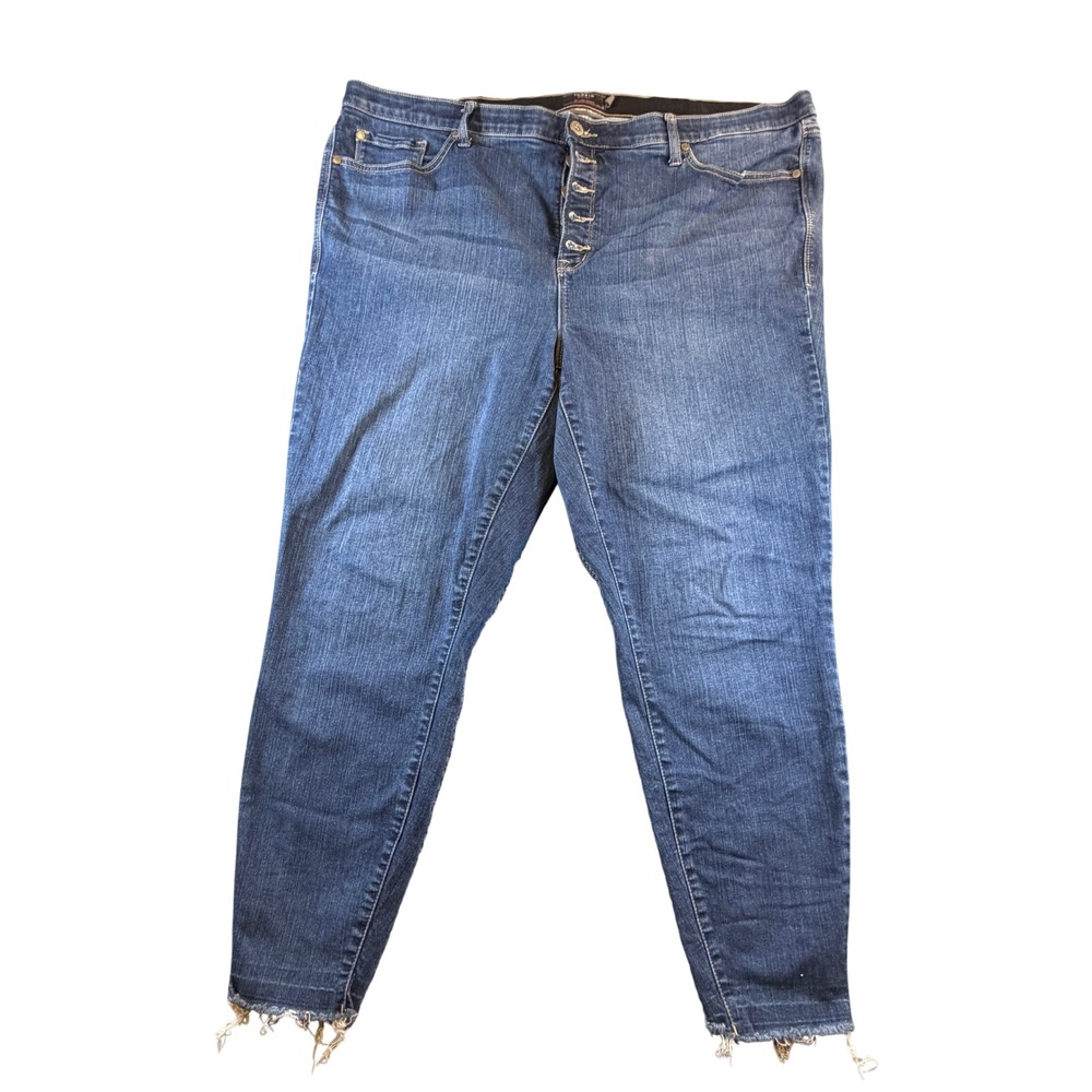 Torrid Sky High Skinny Jeans 24T Blue Premium Stretch Button Fly Raw Hem Denim